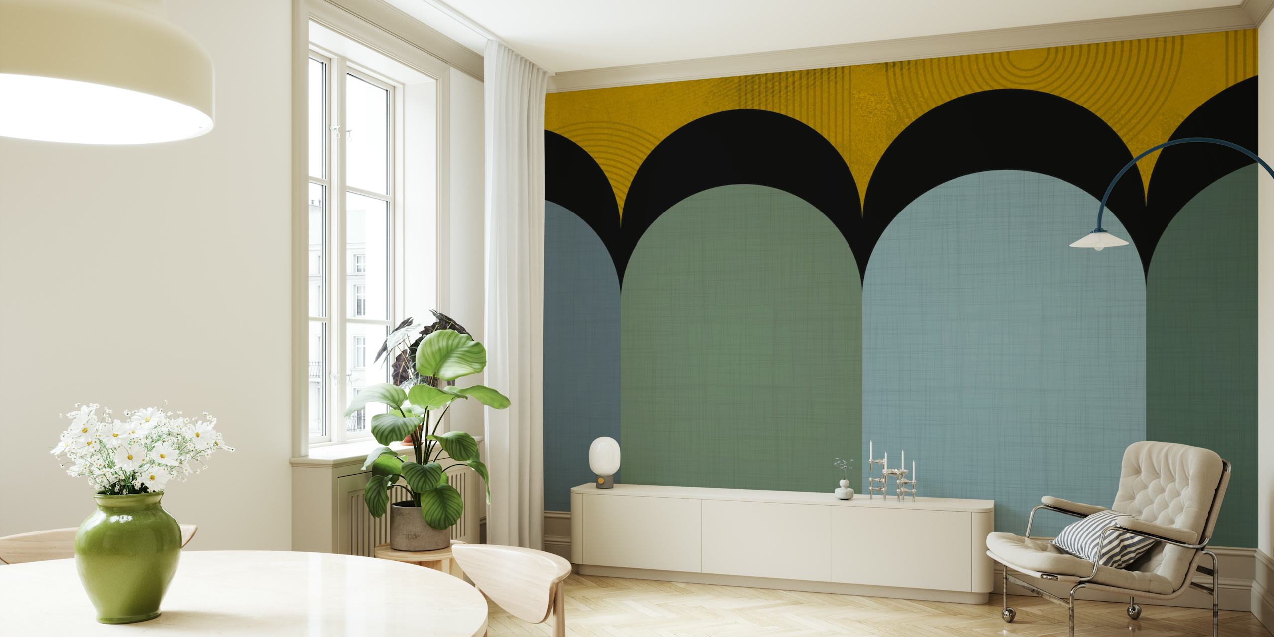 Art Deco Rounds tapet vist i et rom